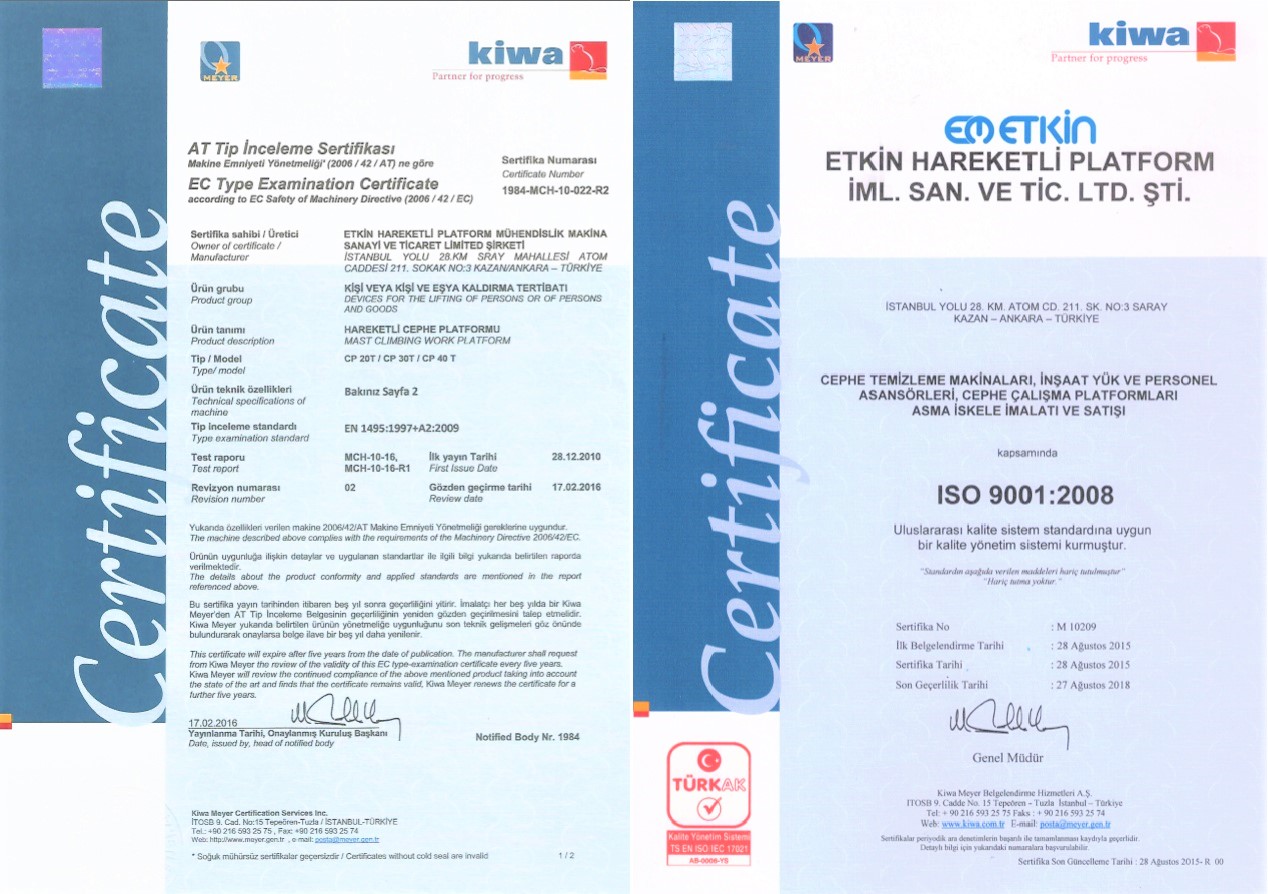 Etkin Makina Certificates